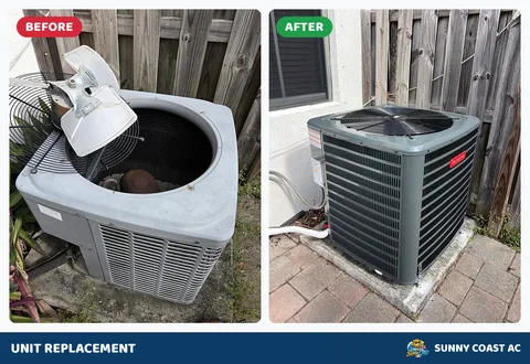 Before and after: unit replacement by Sunny Coast AC