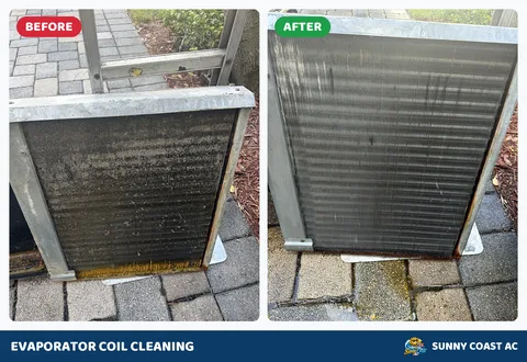 Before and after: evaporator coil cleaning by Sunny Coast AC