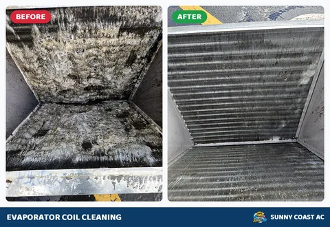 Before and after: evaporator coil cleaning by Sunny Coast AC