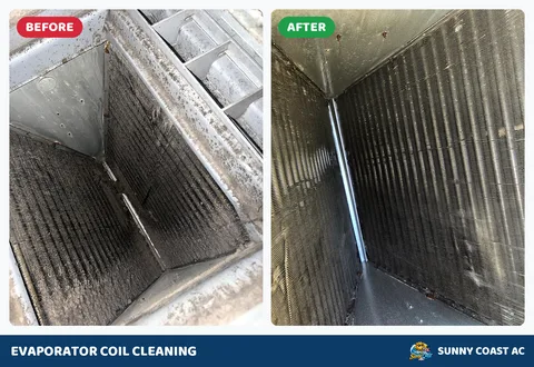 Before and after: evaporator coil cleaning by Sunny Coast AC