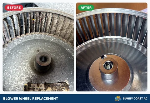 Before and after: blower wheel replacement by Sunny Coast AC