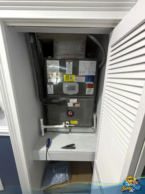 New air handler in a closet by Sunny Coast AC in South Florida