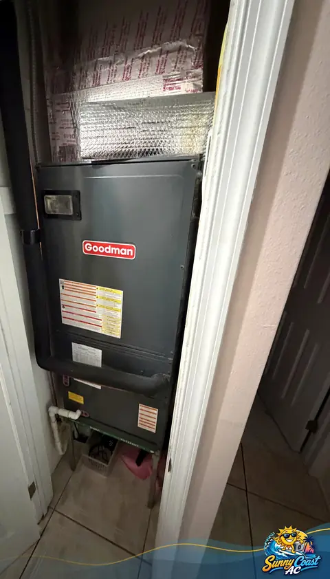 New air handler in a hall closet by Sunny Coast AC in South Florida