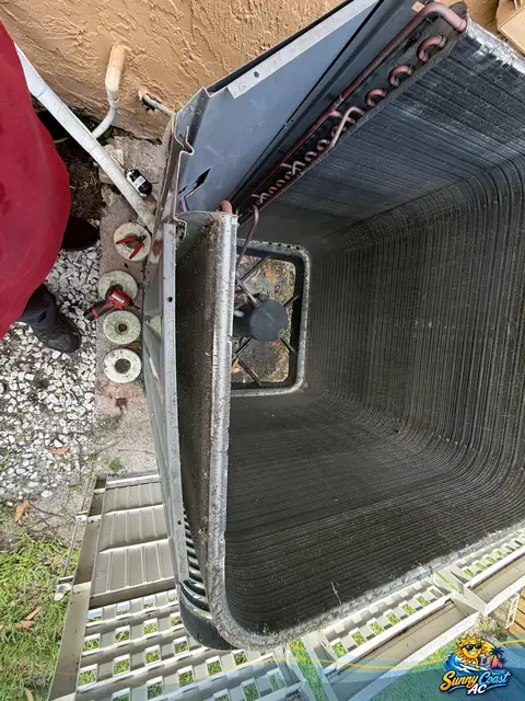 Condenser coil inspection by Sunny Coast AC in South Florida