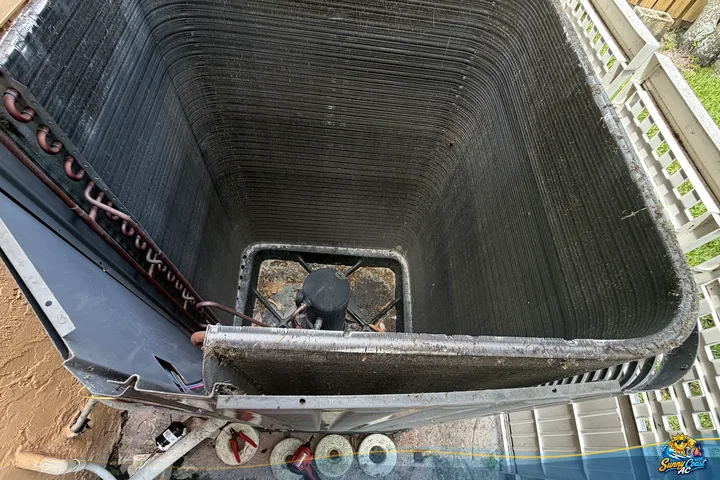 Dirty condenser coil found during an inspection